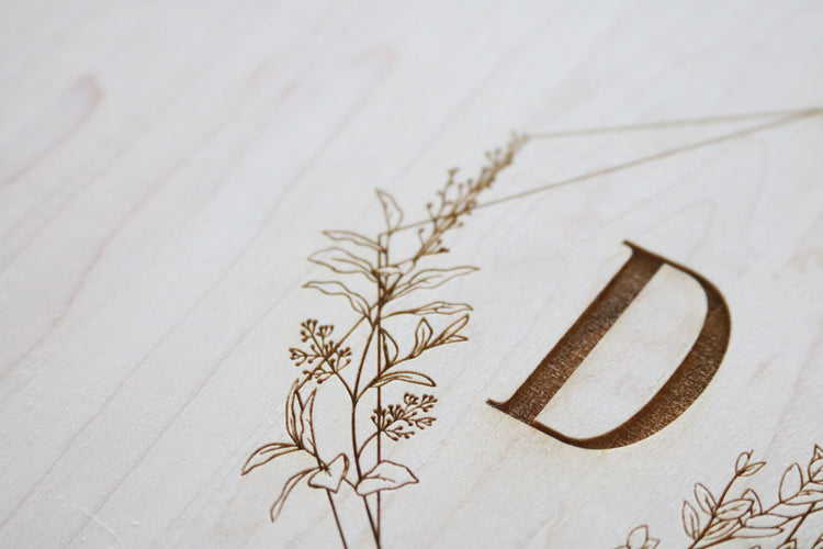 custom floral geometric frame wood board set | personalized