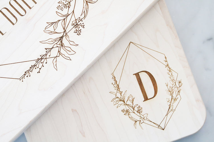 custom floral geometric frame wood board set | personalized