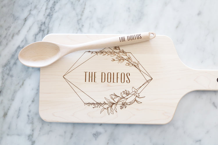 custom floral geometric frame wood board set | personalized