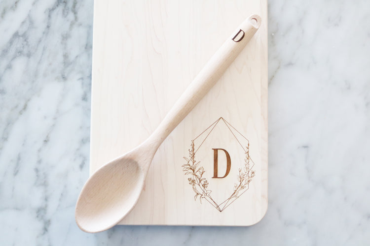 custom floral geometric frame wood board set | personalized