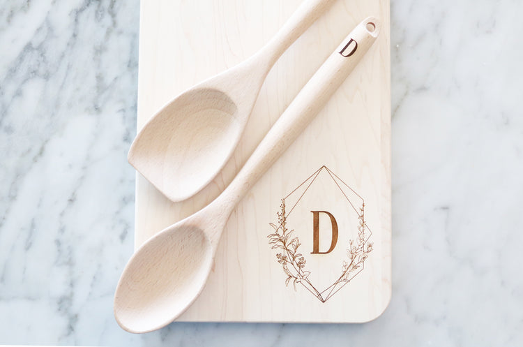 custom floral geometric frame wood board set | personalized