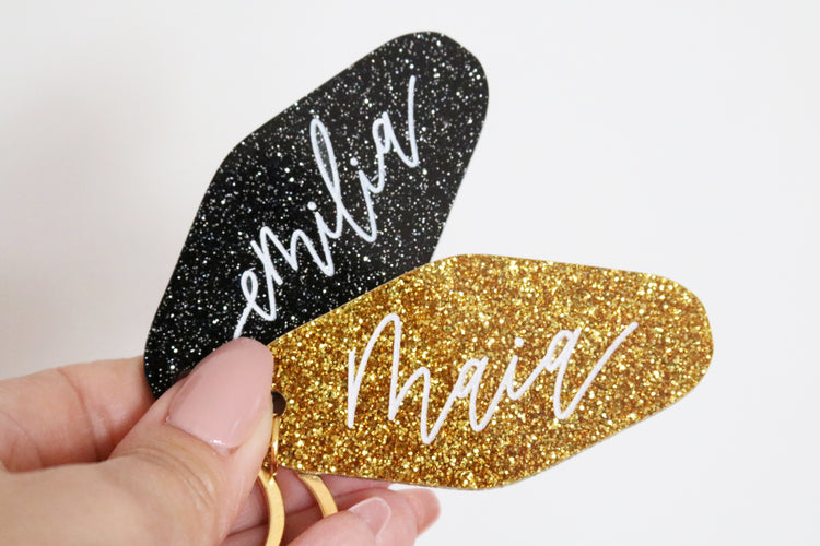custom glitter motel keychain