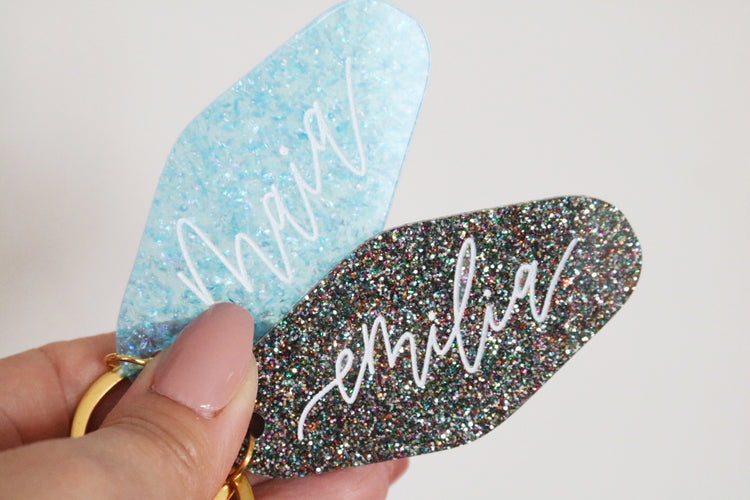 custom glitter motel keychain