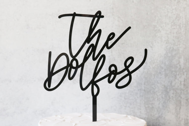 custom hand lettered calligraphy cake topper