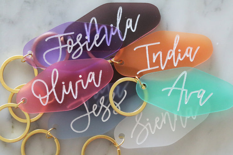 colorful frosted motel keychain