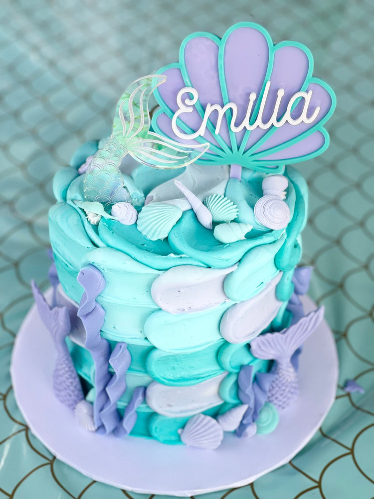 custom mermaid clam shell acrylic cake topper