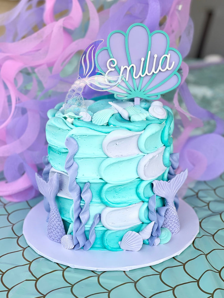 custom mermaid clam shell acrylic cake topper