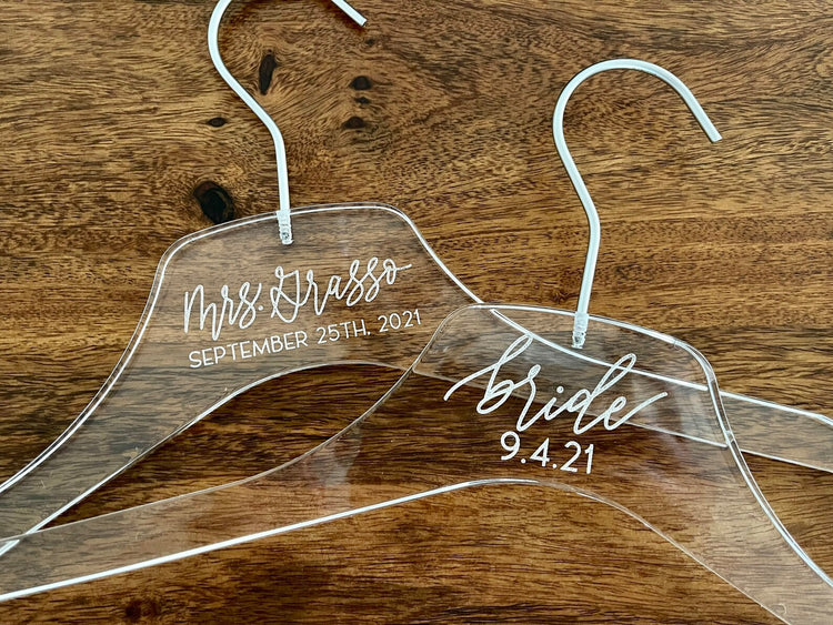 custom engraved calligraphy acrylic wedding hanger | GOLD or SILVER hook