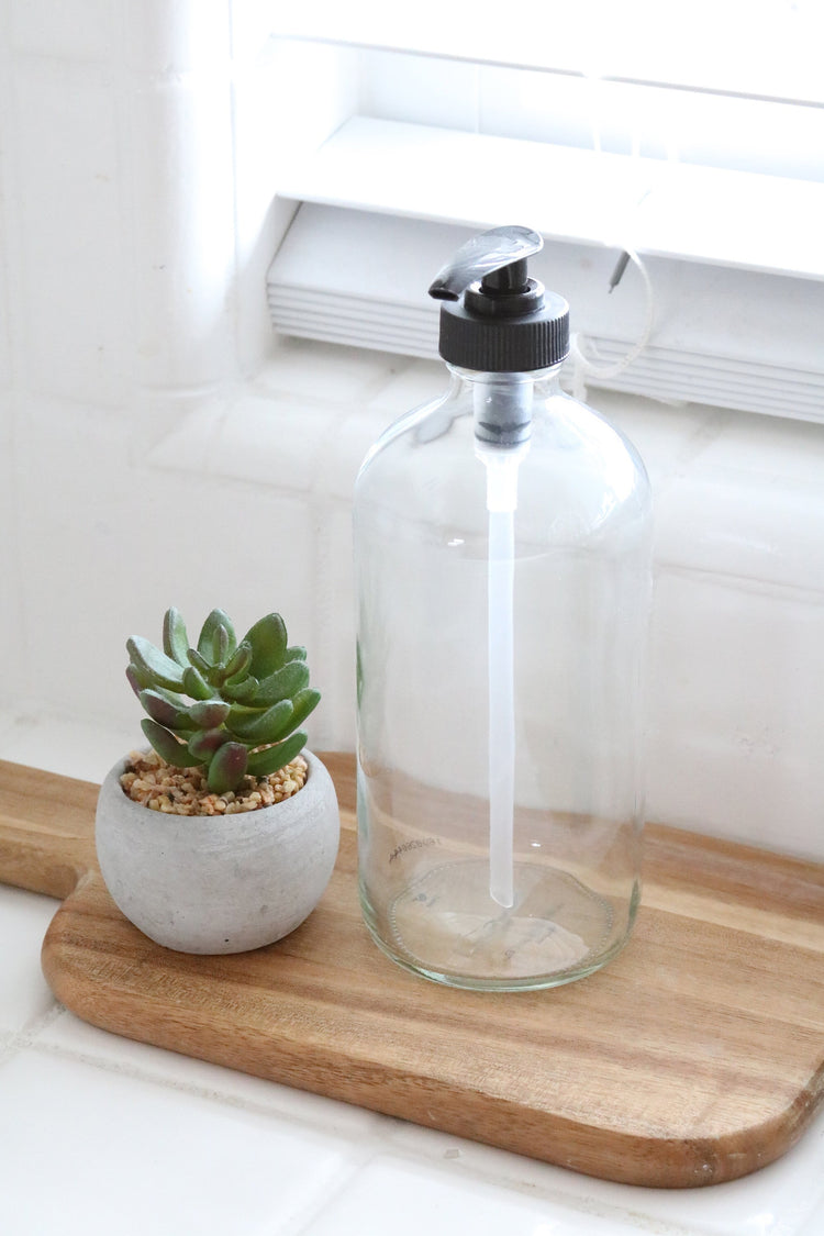 single custom calligraphy clear soap dispenser 16oz