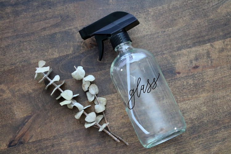 custom calligraphy clear glass spray bottle