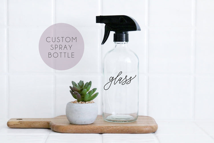 custom calligraphy clear glass spray bottle