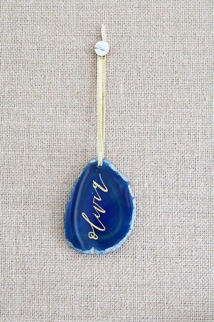 custom christmas calligraphy ornament agate slice | LARGE