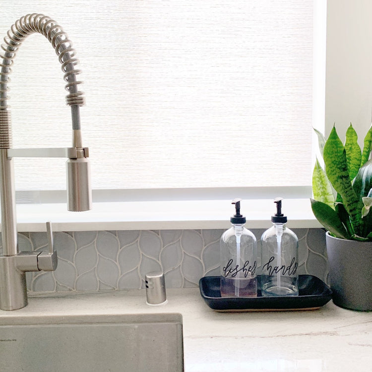 HANDS + DISHES | calligraphy clear soap dispenser set
