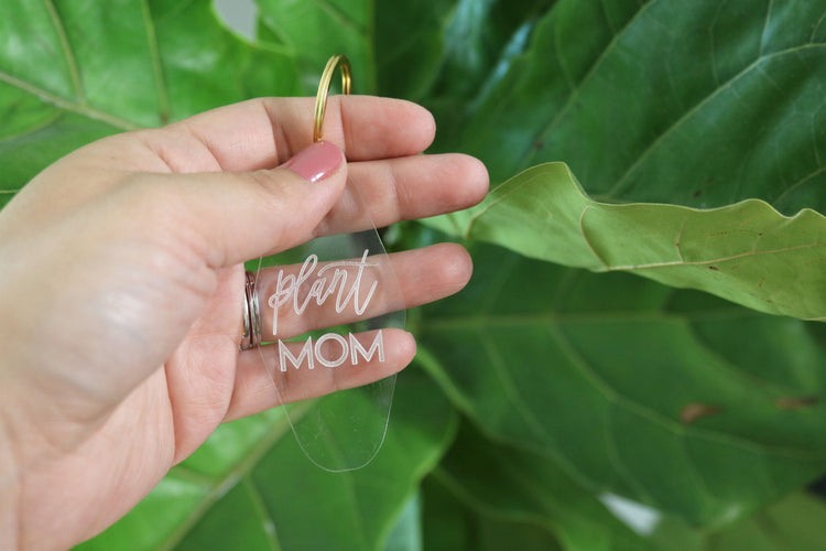 plant mom motel keychain | clear or fluorescent pink