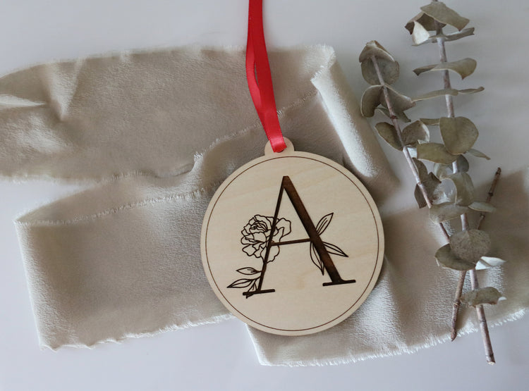 custom floral letter wood christmas ornament