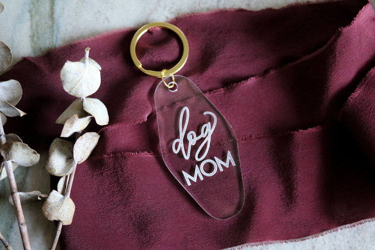 dog mom motel keychain | clear or fluorescent pink
