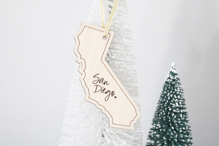 custom mini city and state wood christmas ornament