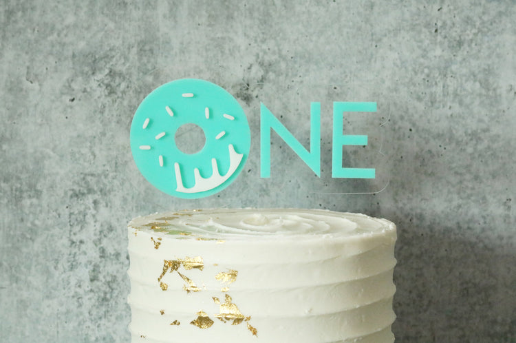 One donut birthday acrylic cake topper | CHOOSE YOUR COLOR