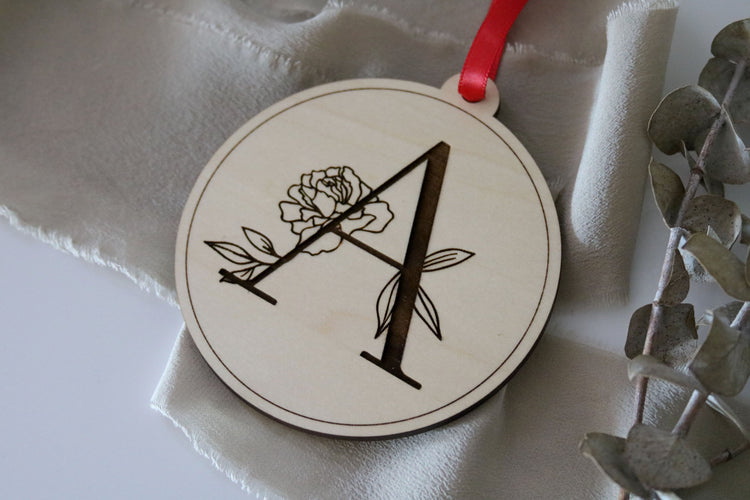 custom floral letter wood christmas ornament