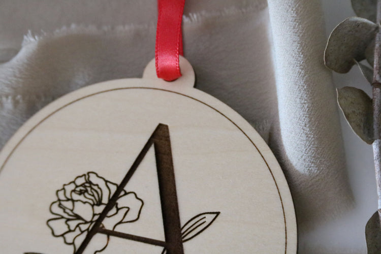 custom floral letter wood christmas ornament