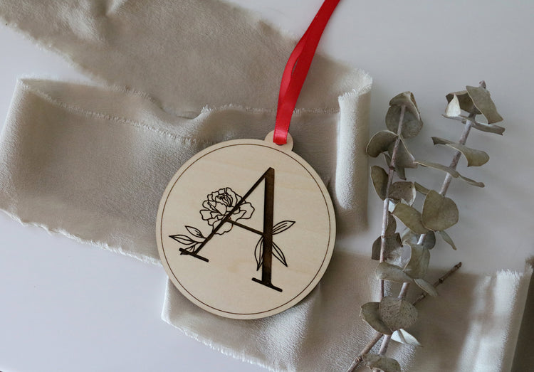 custom floral letter wood christmas ornament