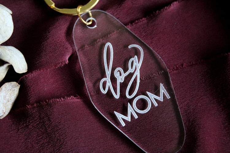 dog mom motel keychain | clear or fluorescent pink