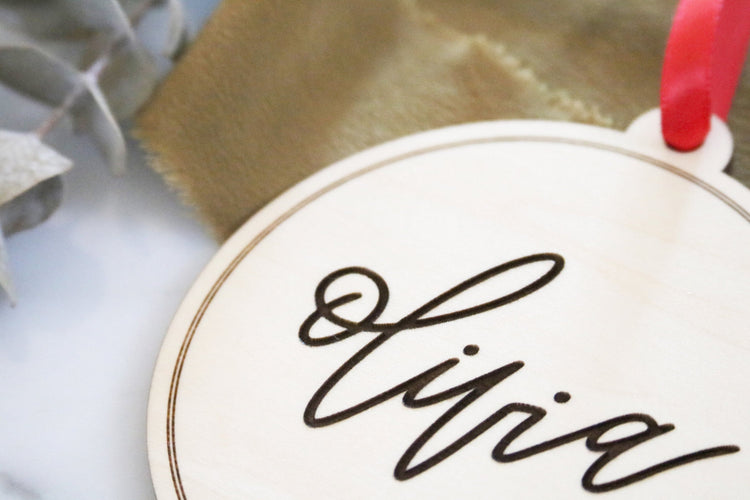 custom calligraphy name wood christmas ornament