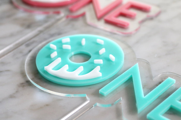 One donut birthday acrylic cake topper | CHOOSE YOUR COLOR