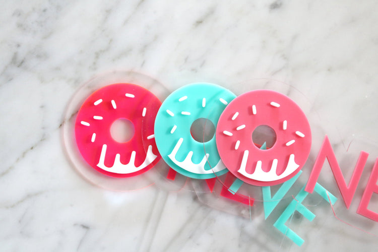One donut birthday acrylic cake topper | CHOOSE YOUR COLOR