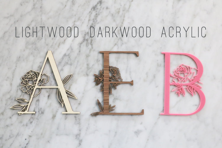 floral letter cutout wood or acrylic | choose your letter
