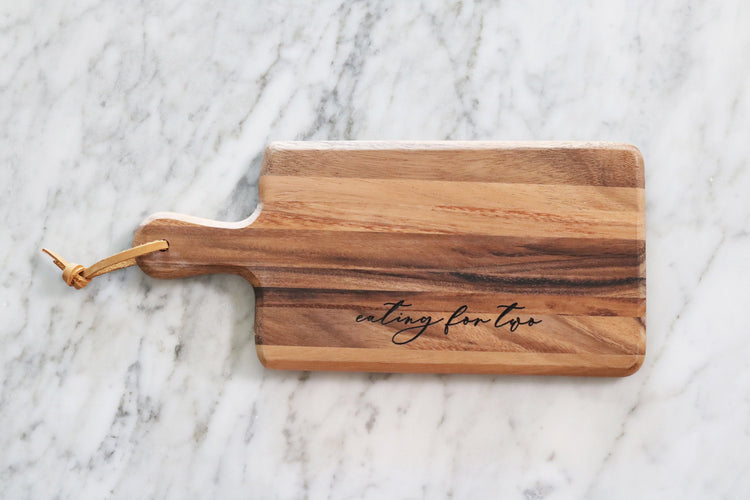 eating for two pregnancy announcement wood cutting board
