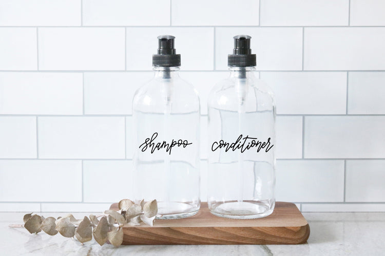 SHAMPOO + CONDITIONER | calligraphy clear soap dispenser set