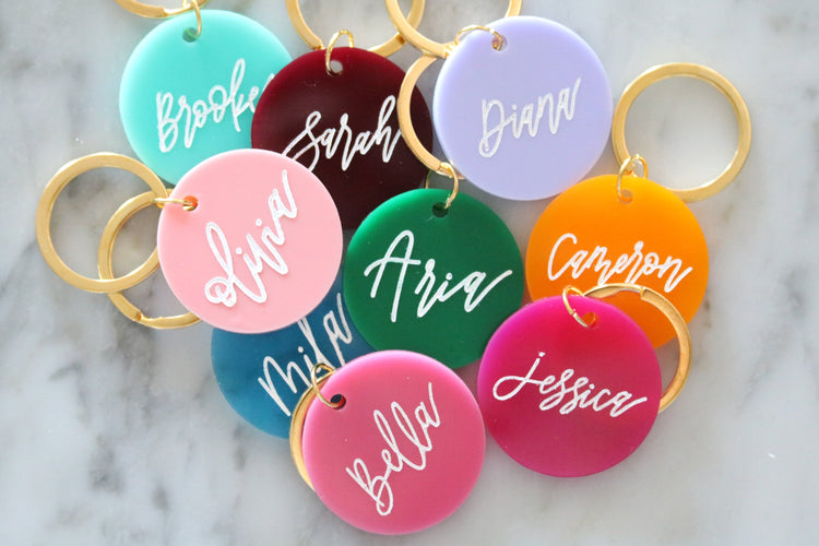 colorful round keychain | custom calligraphy name keychain
