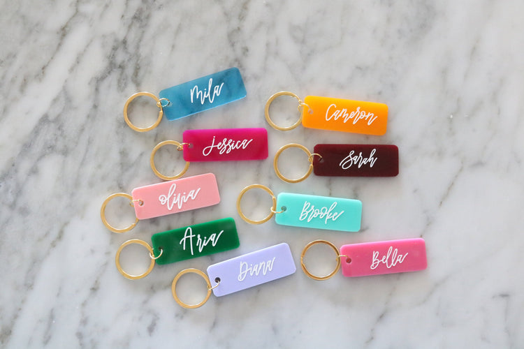 colorful rectangle keychain | custom calligraphy name keychain