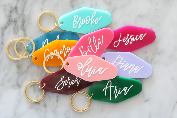 colorful motel keychain | custom calligraphy name