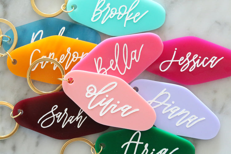 colorful motel keychain | custom calligraphy name