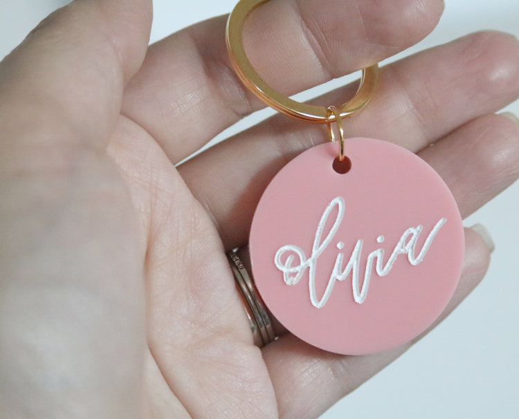 colorful round keychain | custom calligraphy name keychain