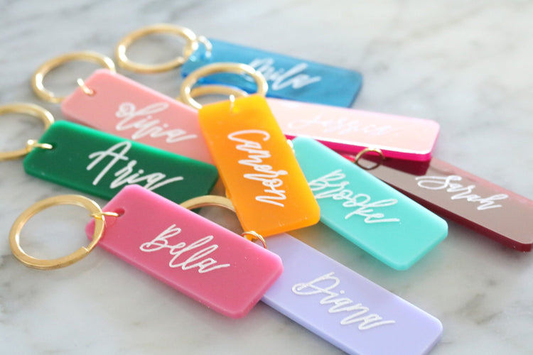colorful rectangle keychain | custom calligraphy name keychain