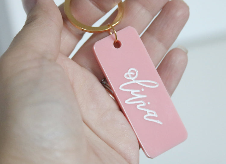 colorful rectangle keychain | custom calligraphy name keychain