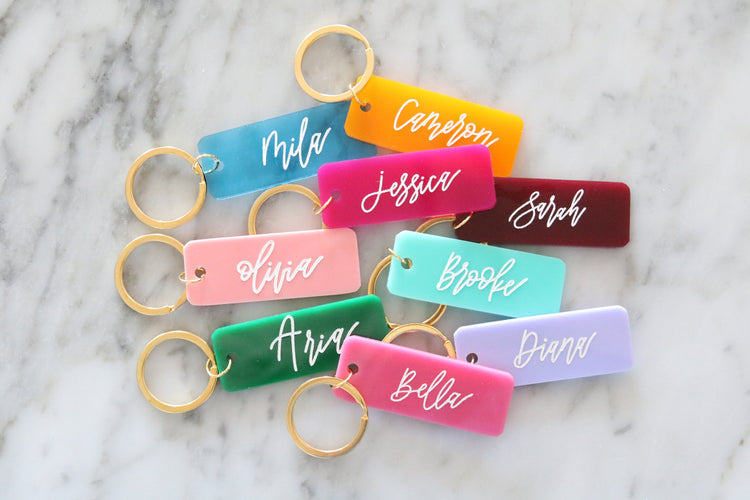 colorful rectangle keychain | custom calligraphy name keychain