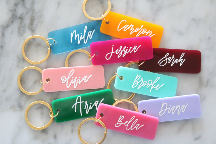 colorful rectangle keychain | custom calligraphy name keychain