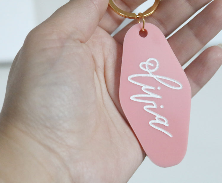 colorful motel keychain | custom calligraphy name