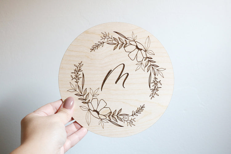 floral calligraphy baby letter wood sign