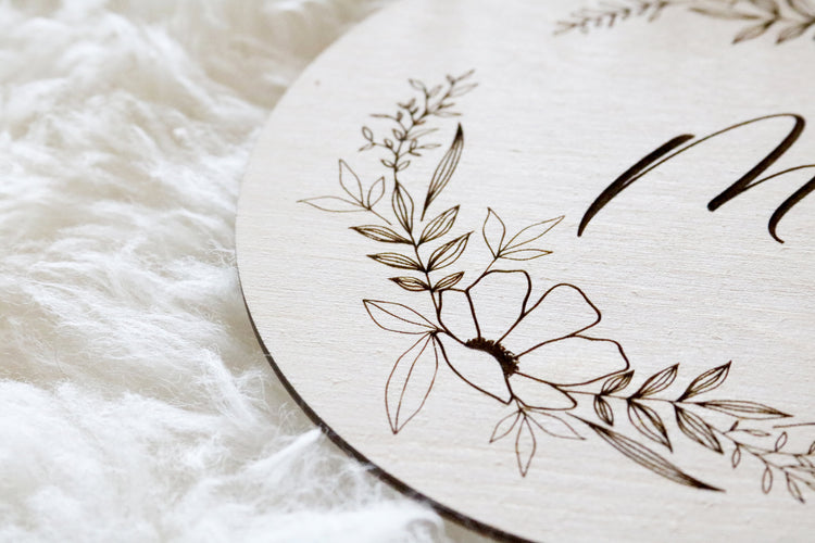 floral calligraphy baby letter wood sign