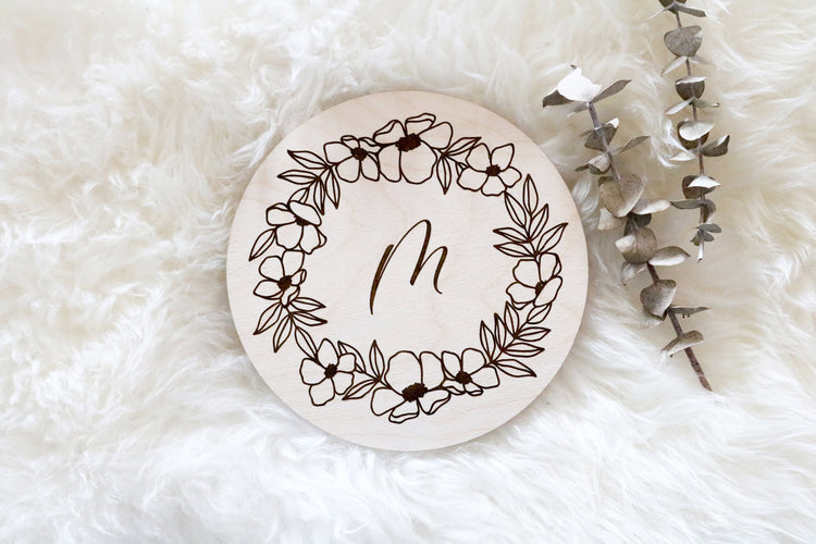 bold floral baby letter wood sign