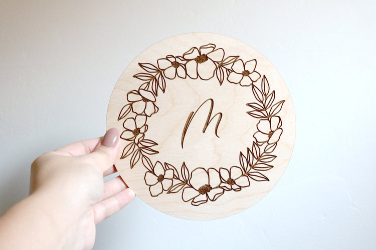 bold floral baby letter wood sign