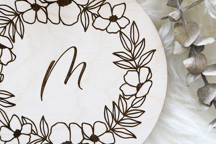 bold floral baby letter wood sign