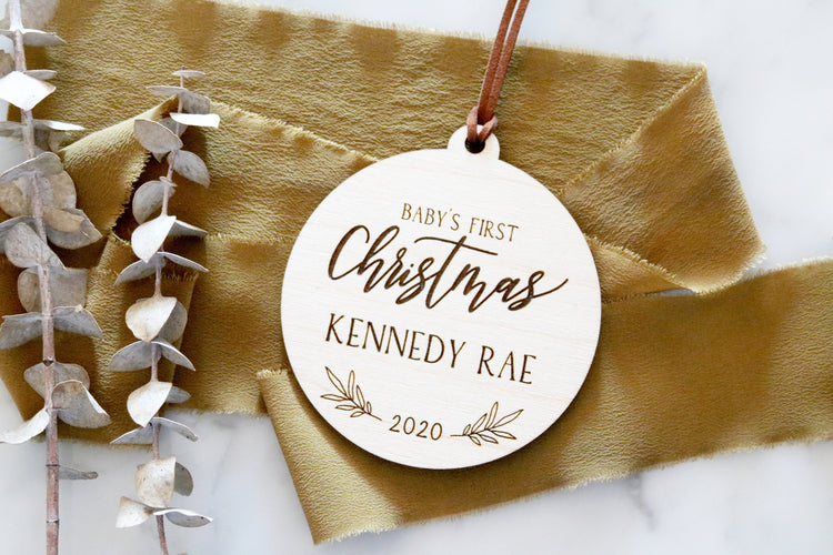 custom baby's first christmas wood ornament