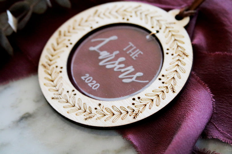custom christmas wreath wood + acrylic ornament