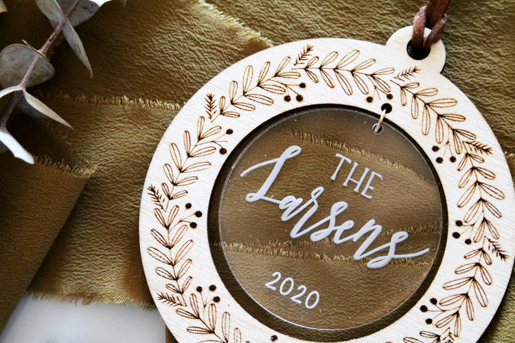 custom christmas wreath wood + acrylic ornament